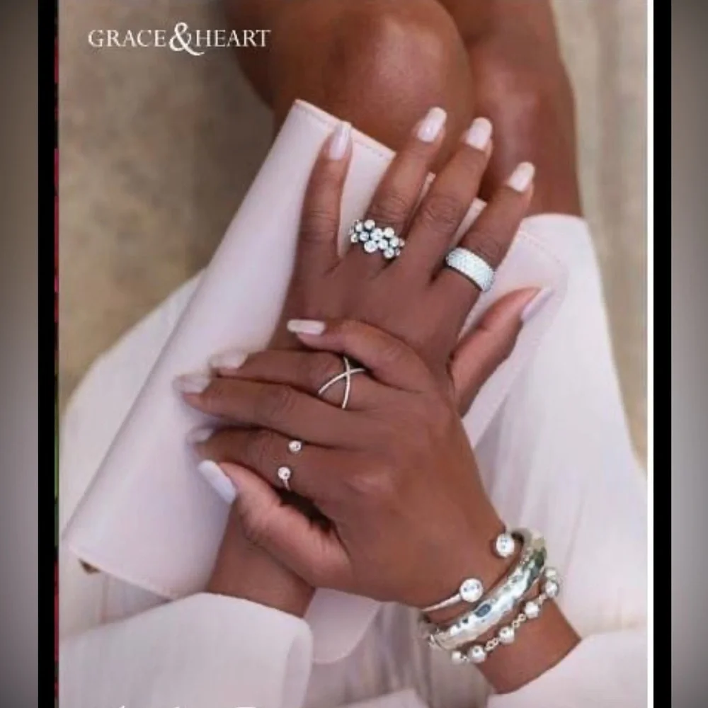 Grace & Heart G&H CRISS CROSS Ring Size 9 CZ & .925 Sterling Silver Jewelry NEW! - Picture 3 of 5